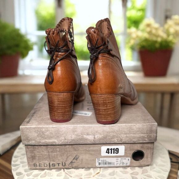 Bed Stü Bia Handmade Tan Dip Dye Bootie Rustic Leather Zip Lace-Back Womens 11 - Picture 14 of 16